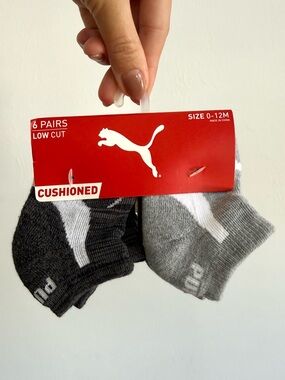 Puma Baby 0-12M Low-Cut Cushioned Socks - Dark Gray & Light Gray (6 Pairs)